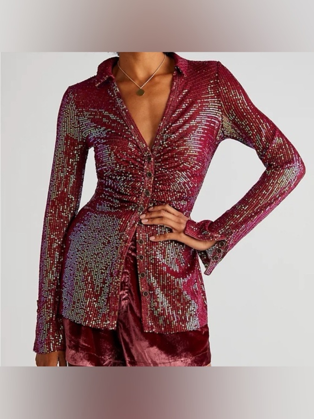 Free People Sequin Shirtee in Dark Rhubarb